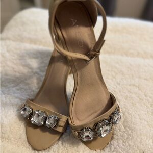 Like new!  Aldo nude leather, two-piece 3” heel with Jewels women’s size 9